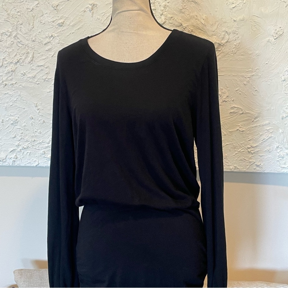 Sundry Black Round Neck Long Sleeve Blouson Stretch Pullover Mini Dress Sz 3 NWT - Picture 5 of 12